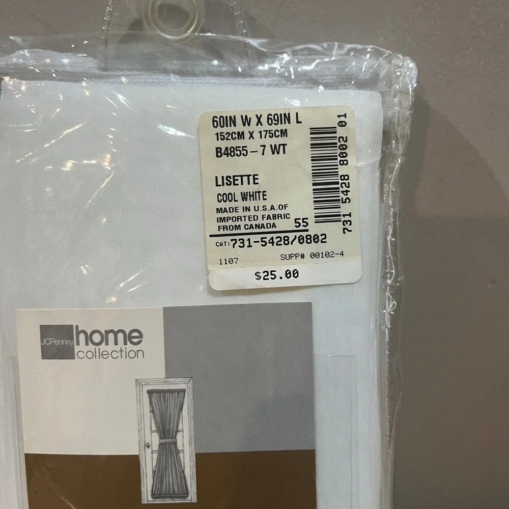 JCPenney Home Collection Lisette Door Panel 60x69 Cool White Sheer B4855-7 WT‎